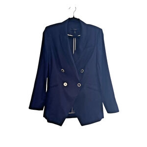 WHBM Jacket Blazer Womens Size 0 Blue Double Breasted Linen Blend Sailor Chic